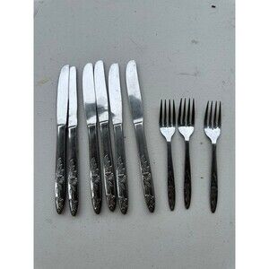 Vtg Nasco Japan Lady Charming Stainless Steel 6 Knives 3 Salad Forks Flatware